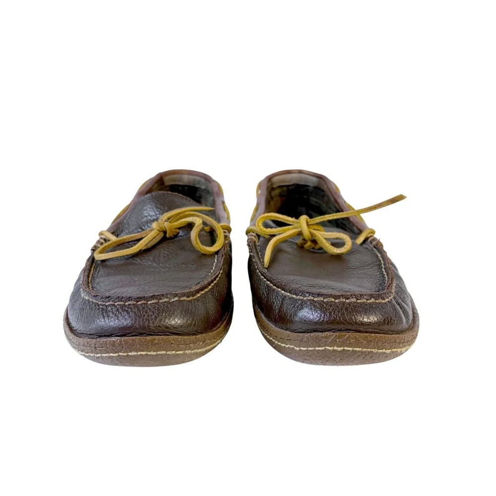 L.L.Bean Handsewn Leather Moccasins Slippers Flannel Lined Mens 12 Brown Leather